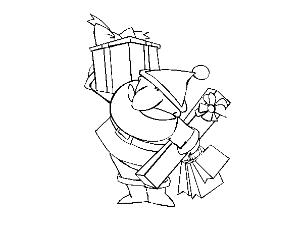 Father Christmas with presents coloring page
