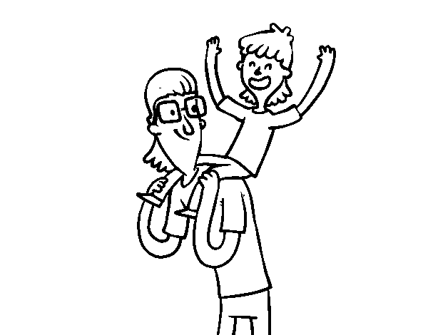 Father with glasses and son coloring page
