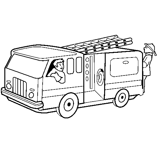 Firefighters in the fire engine coloring page