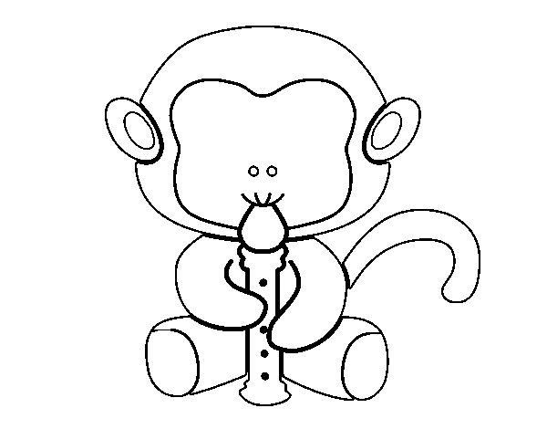 Flautist monkey coloring page