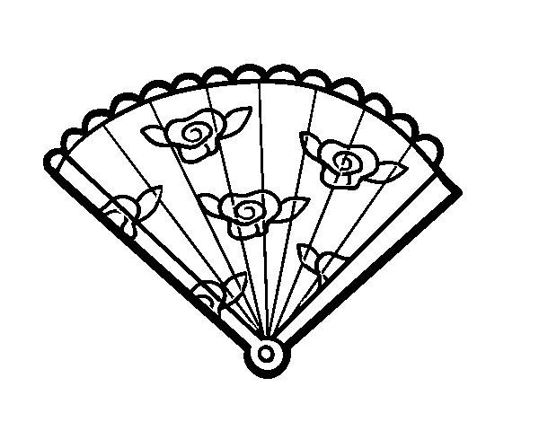Floral hand fan coloring page