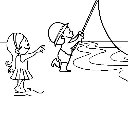Friends fishing coloring page