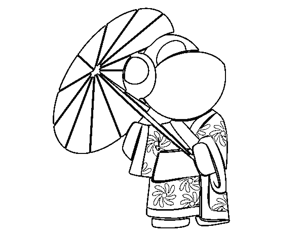 Geisha with lady's umbrella coloring page