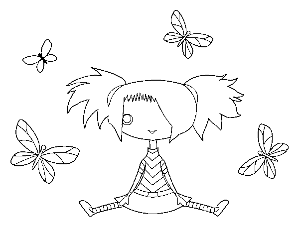 Girl with butterflies coloring page
