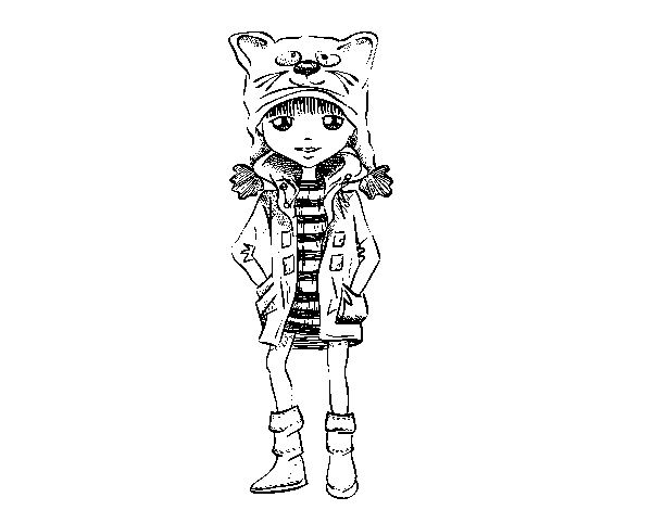 Girl with cat's hat coloring page