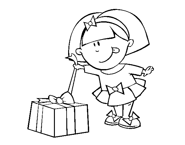 Girl with gift coloring page