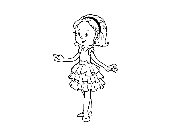 Girl with party dress coloring page