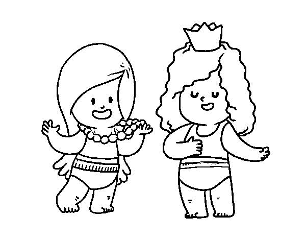 Girls playing coloring page