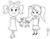 Dibujo de Girls with stuffed animals