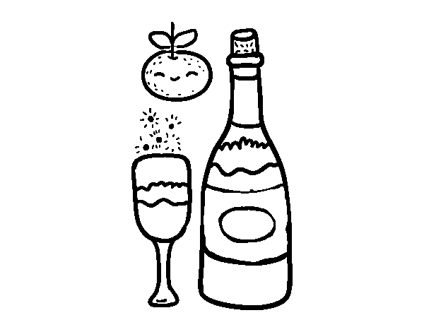 Glass of champagne for New Year's Eve coloring page