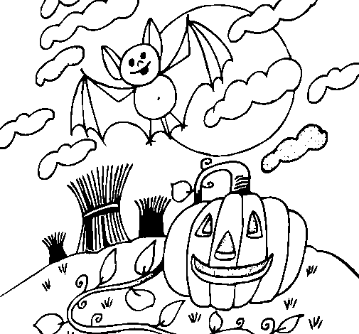 Halloween landscape coloring page
