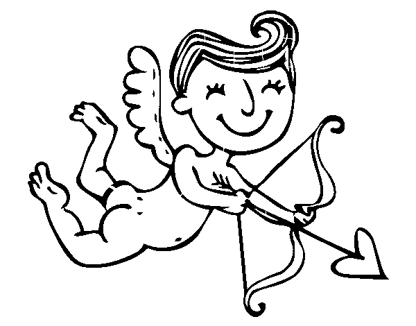 Happy Cupid with arrow coloring page