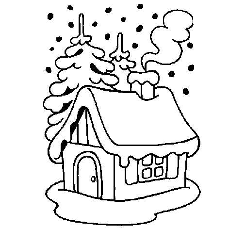 House in snow coloring page
