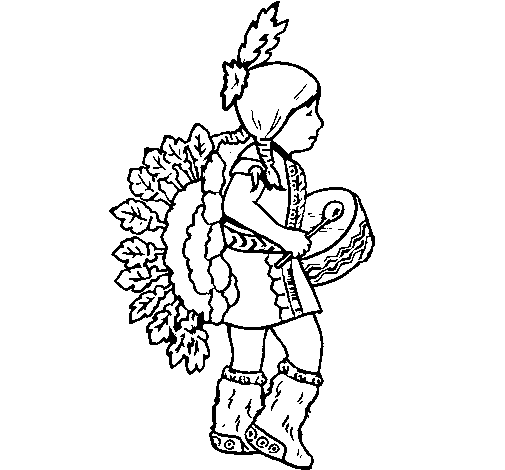 Indian with drum coloring page