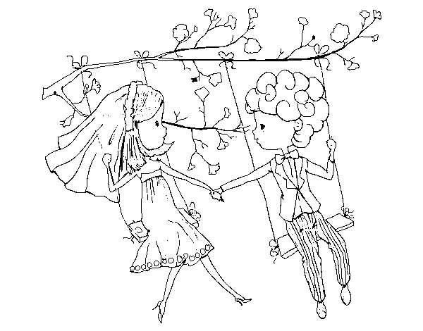  Just married on a swing coloring page