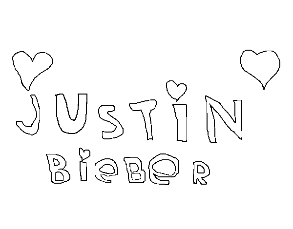 Justin Bieber among hearts coloring page