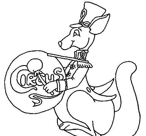 Kangaroo with drum coloring page