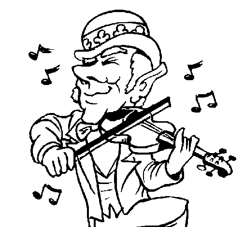 Leprechaun playing the violin coloring page