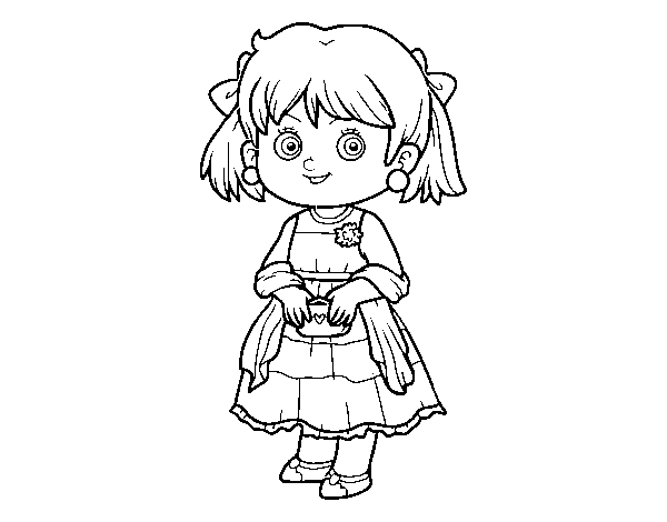 Little girl with elegant dress coloring page