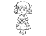 Little girl with elegant dress coloring page