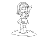 Little girl with kitten coloring page