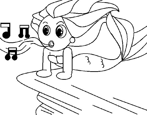 Little mermaid singing coloring page