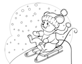 Dibujo de Little rat in bobsleigh