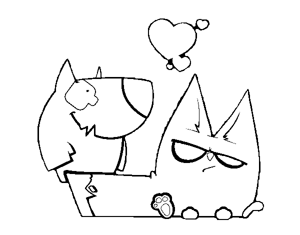 Lovers dog and cat coloring page