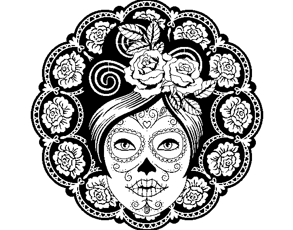 Mexican skull female coloring page