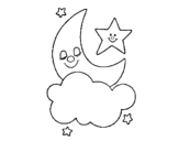 Moon and stars coloring page