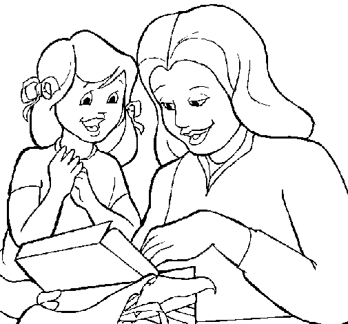 Mother and daughter coloring page