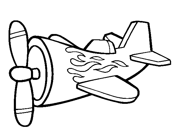 Plane with flames coloring page