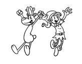 Reindeer and Elf jumping coloring page