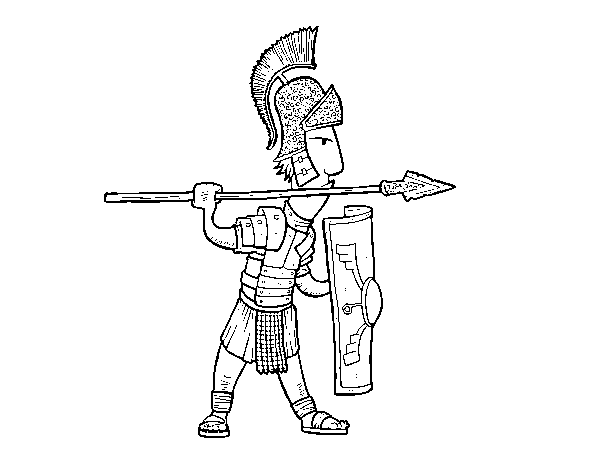 Roman soldier in defense coloring page