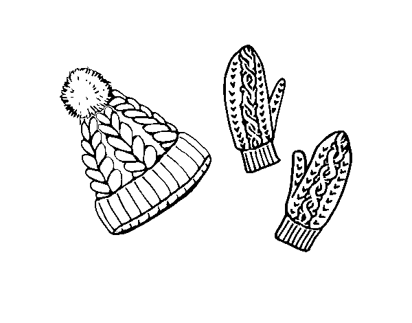 Set of gloves and hat coloring page