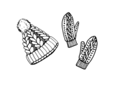 Set of gloves and hat coloring page