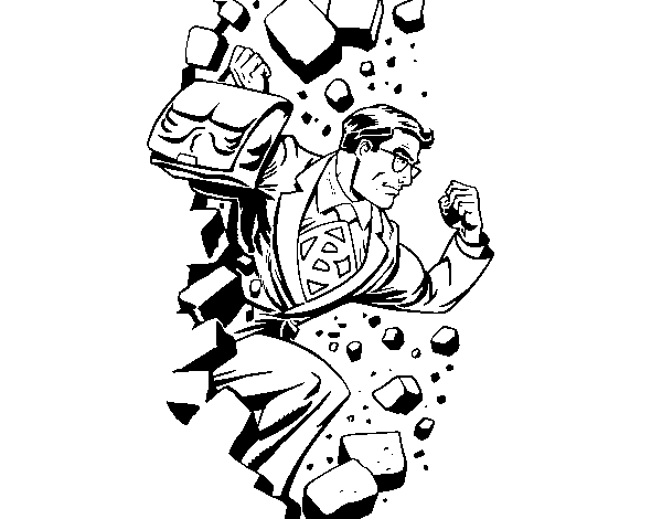 Superhero breaking a wall coloring page