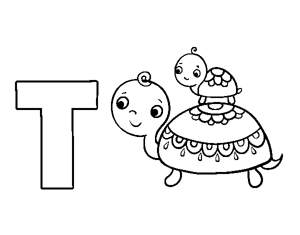 T of Turtle coloring page