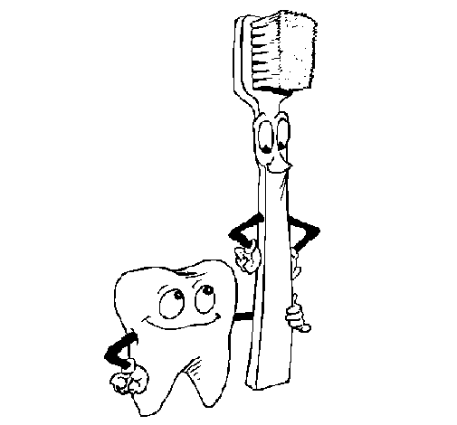 Tooth and toothbrush coloring page