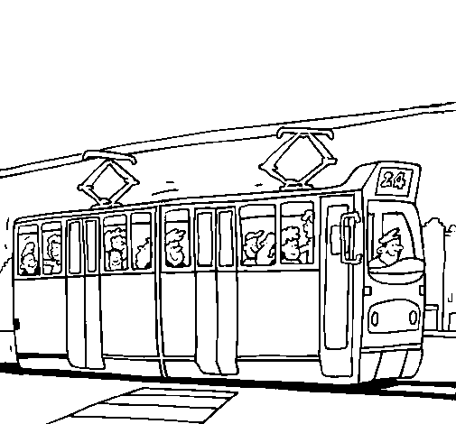 Tram with passengers coloring page
