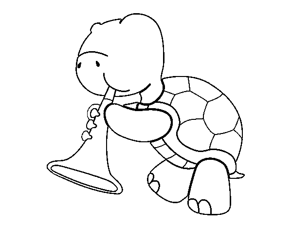 Turtle with trumpet coloring page