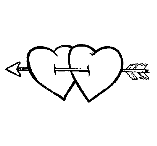 Two hearts and an arrow coloring page