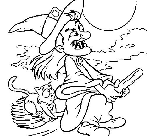 Witch flying coloring page