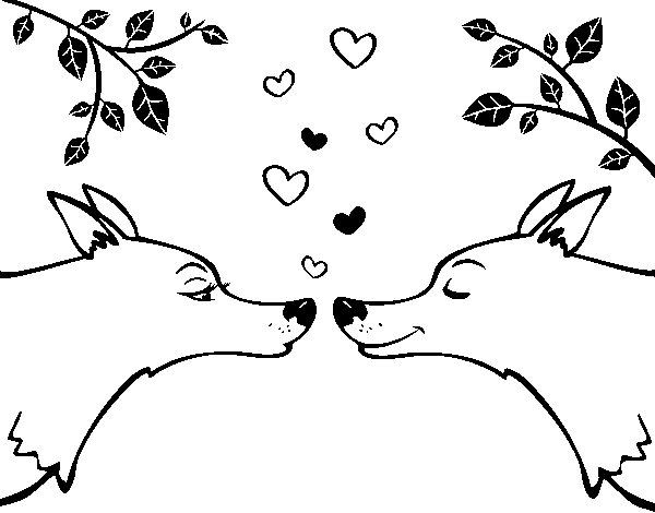 Wolfs in love coloring page